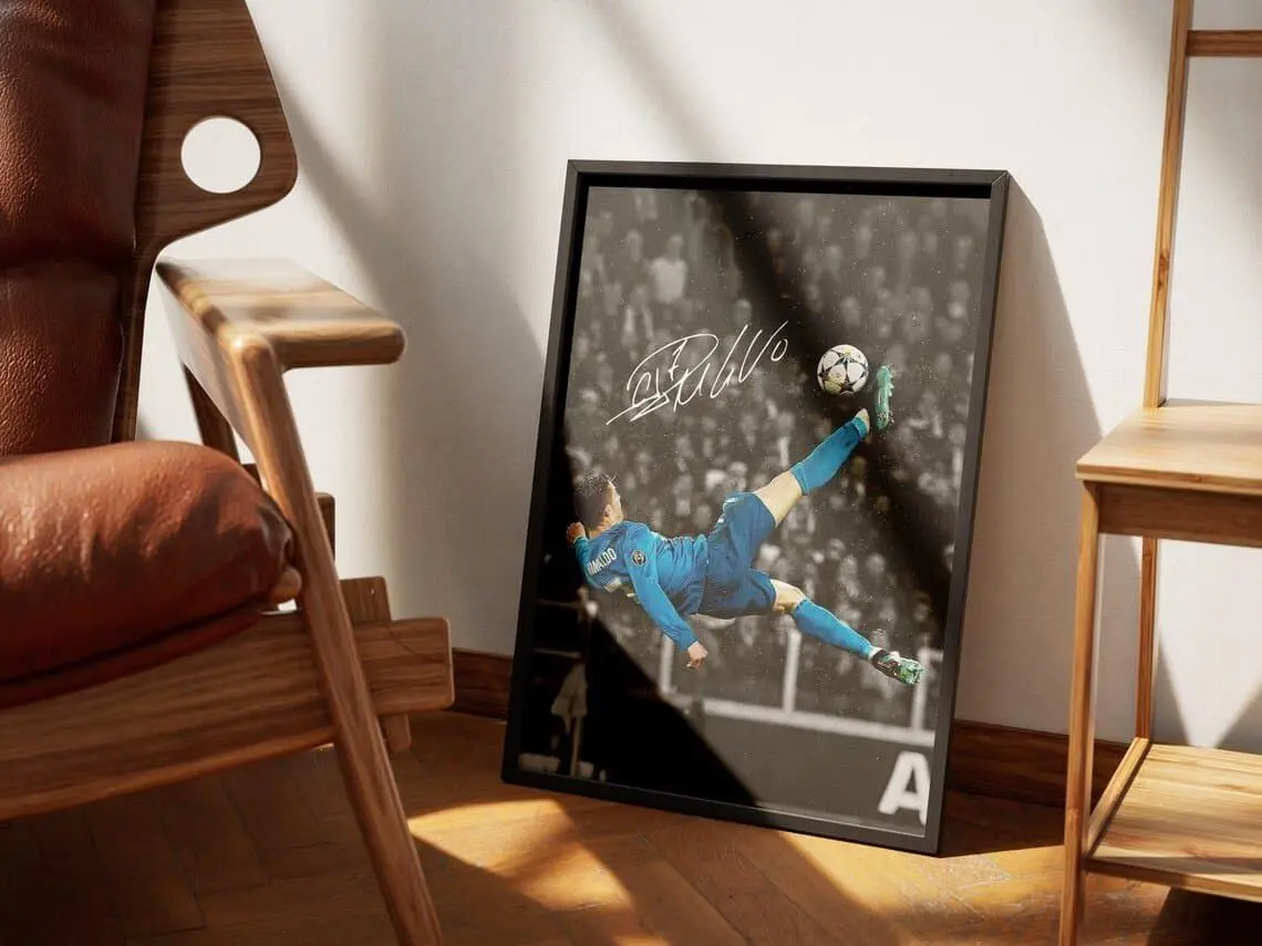 Cristiano Ronaldo Poster, Iconic Bicycle Kick Poster, Soccer Legend, Signed Football Poster , CR7 Fans Gift( Unframed - Print Only )
