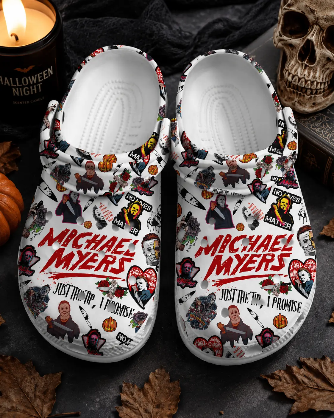 Spooky Floral Clogs Shoes, Dark Graphic Printed Clog Shoes, Lightweight Casual Comfort Footwear, Unisex Halloween Gift