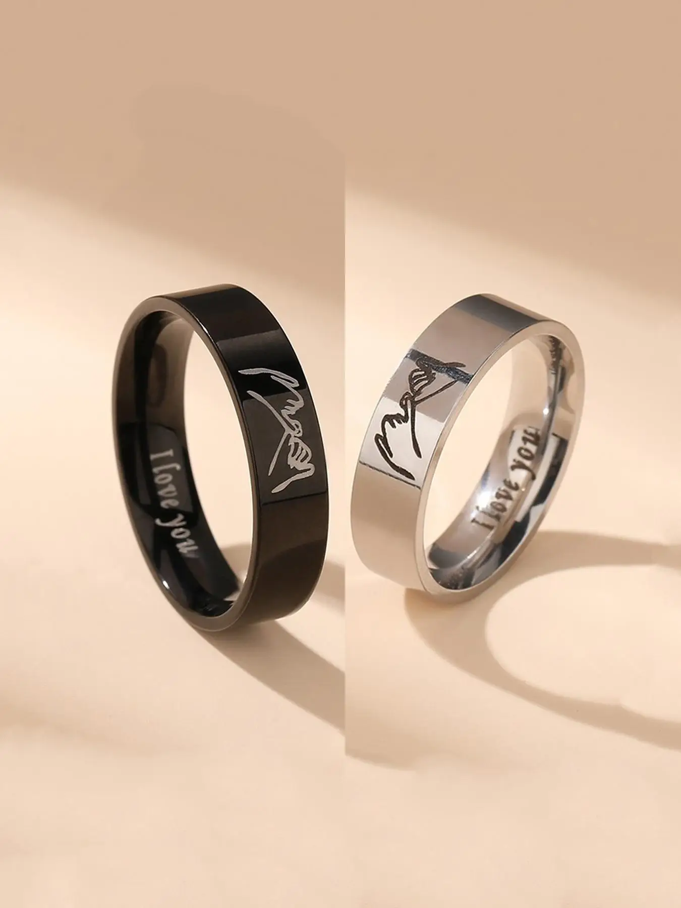 2pcs Punk Style Letters Design Novelty Trendy Couple Rings, Fashionable Jewelry for I Love My Girlfriend for Couples for Daily Wear, Valentine's Day,