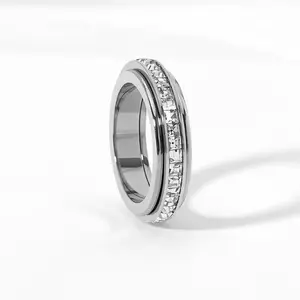 Anxiety Rings for Women and men Titanium Steel Spinner Fidget Band Rings Cubic Zirconia Relieving Anxiety Wedding Promise Lucky Rings Comfort Fit Size 5 to 10– – Valentine’s Day Gift for Him & Her