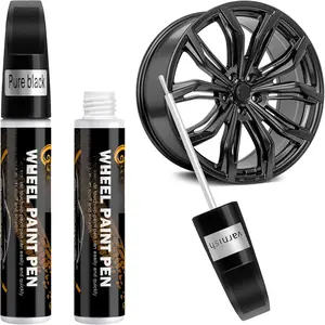 Vailish Black Rim Touch Up Wheel  Pen Kit with Varnish Coating for Quick Easy Fix Curb Rash Scuff Repair Tool Set