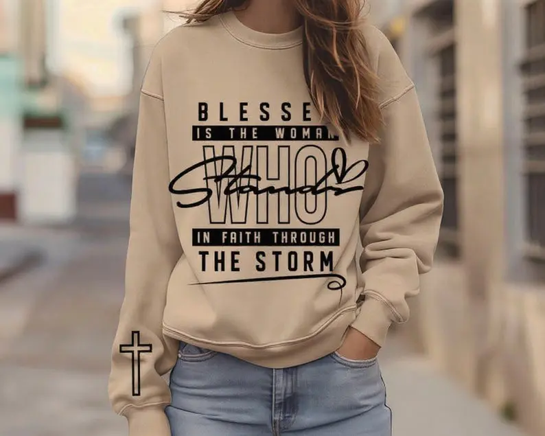 Blessed Is The Woman Sweatshirt – Christian Bible Verse Pullover, Faith & Jesus Sweatshirt, Inspirational Religious Sweater, Scripture Crewneck for Women