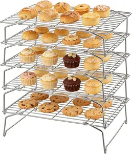 5-Tier 15" x 10" Cooling Rack, Stainless Steel Baking Rack for Cookies, Cupcakes and Pastries, Collapsible Space-Saving Design, Dishwasher Safe, Ideal for Baking, Roasting and Drying