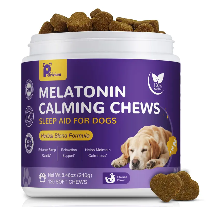 Petrivium Melatonin for Dogs, Dog Melatonin Calming Chews for Small and Large Dogs - Natural Sleep Aid for Anxiety Stress Relief - Puppy Sleeping Pills - Thunder, Separation, Barking, 3mg, 120ct-#Summervibes#petloversPetrivium