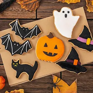 Hot selling Halloween Cookie Cutters Set, Stainless Steel Baking Molds, Pumpkin Bat Witch Hat Cat Ghost Shapes, Holiday Party Supplies, Bakeware Supplies