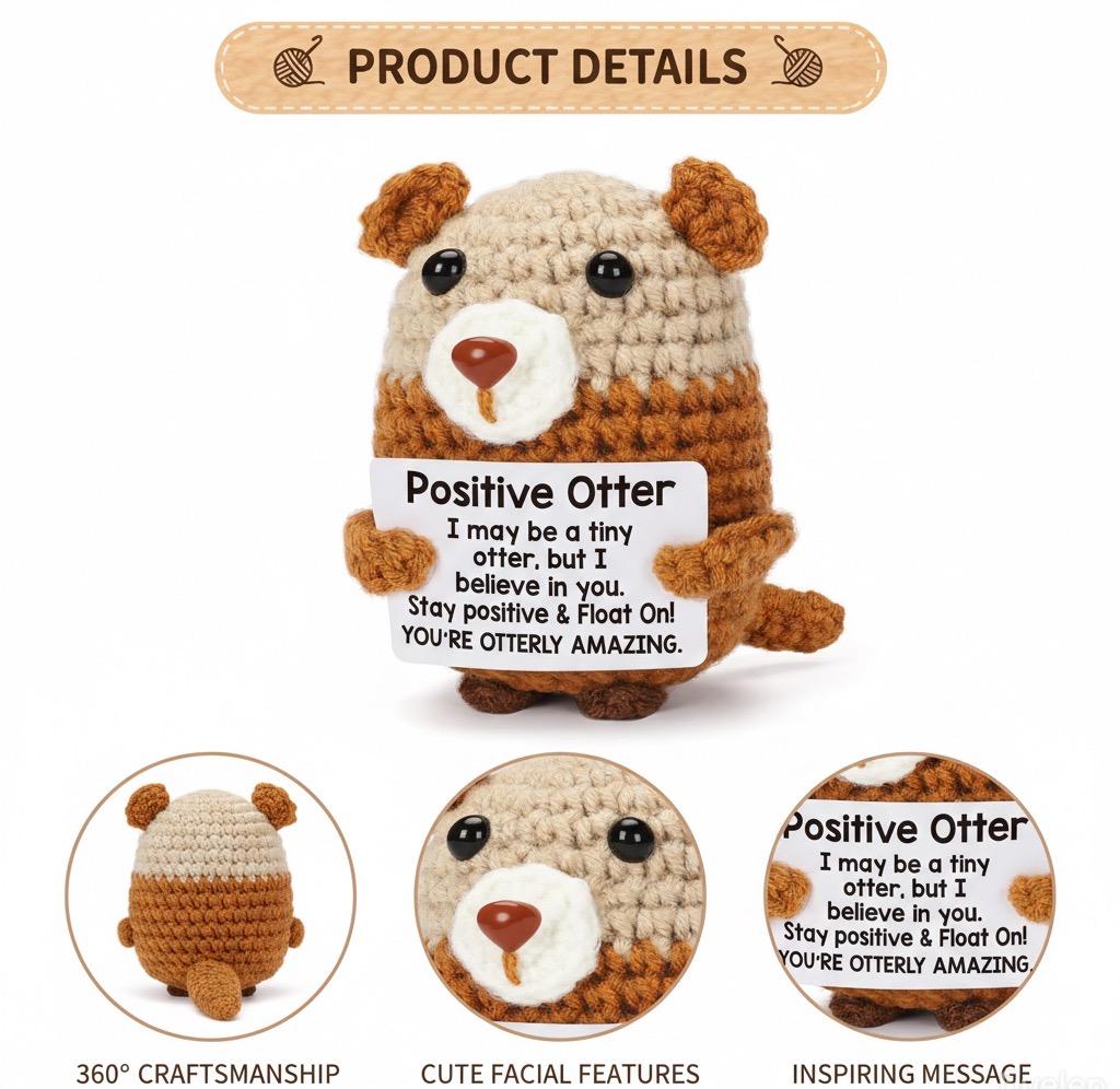 Handmade Knit Otter Plushie Soft Squishy Stuffed Toy Cute Bag Pendant Backpack Charm Car Ornament Aesthetic Desktop Decor Ideal Gift For Valentines Christmas Anniversary Stress Relief