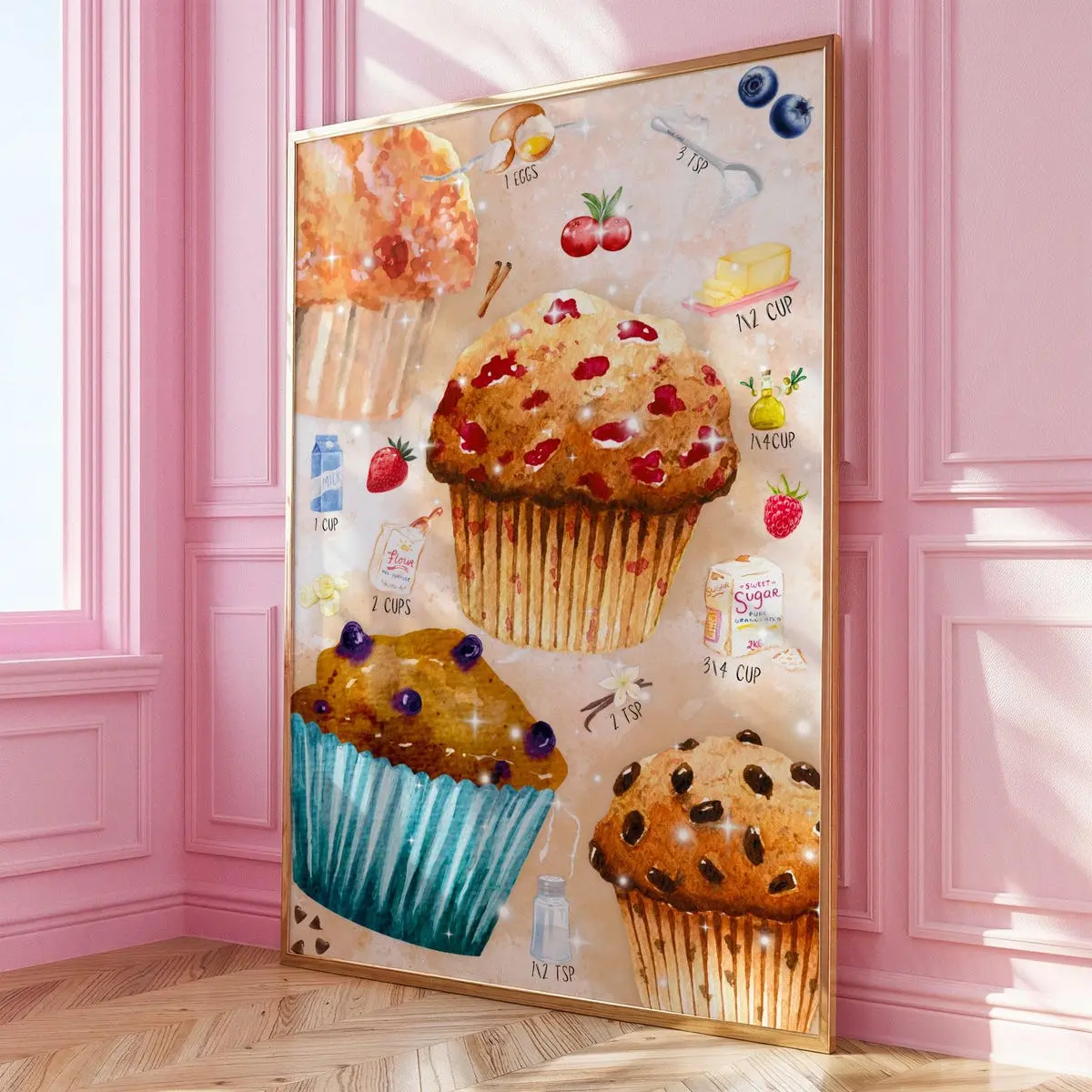 Colorful Muffin Wall Art Print, Trendy Breakfast Bar Poster, Dopamine Decor Kitchen Artwork, Fun Food Wall Art, Preppy Room Print, Unframed   | 5 size, 8x12 to 27x40 inch
