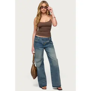 Moxlan Slanted Button Low Rise Baggy Jeans