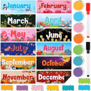 52 count  Holiday Monthly Headliners Include 12 Months of The Year Headers Seasonal Bulletin Board Border 31 Writable Round Confetti Accents 7 Rectangle Label(Cute)