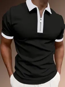 Men's waffle knit half-zip polo shirt short sleeve, classic casual top, breathable and comfortable T-shirt, suitable for daily and outdoor casual occasions, men's golf polo shirt