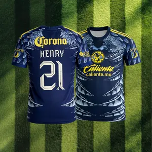 21# Henry Martin 25 26 Mexico LIGA MX Club America Away Blue Short Sleeve Soccer Jersey Fans Version Breathable