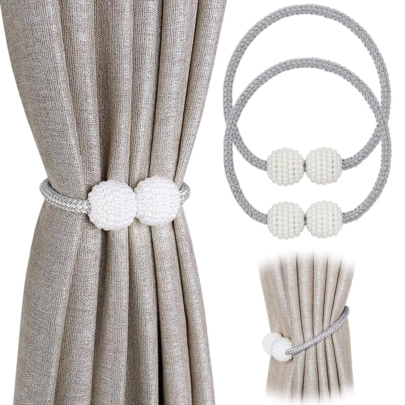 Magnetic Curtain Tieback, 2/4pcs Modern Simple Faux Pearl Decorative Curtain Tieback, Window Curtain Decoration Accessories For Home Living Room Bedroom, Window Decorations Supplies