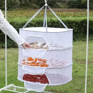 1-3 layer folding fishnet, non-toxic polyester net, 1 pc hanging drying net, suitable for fruit and vegetable herbs, with zip, Hangable