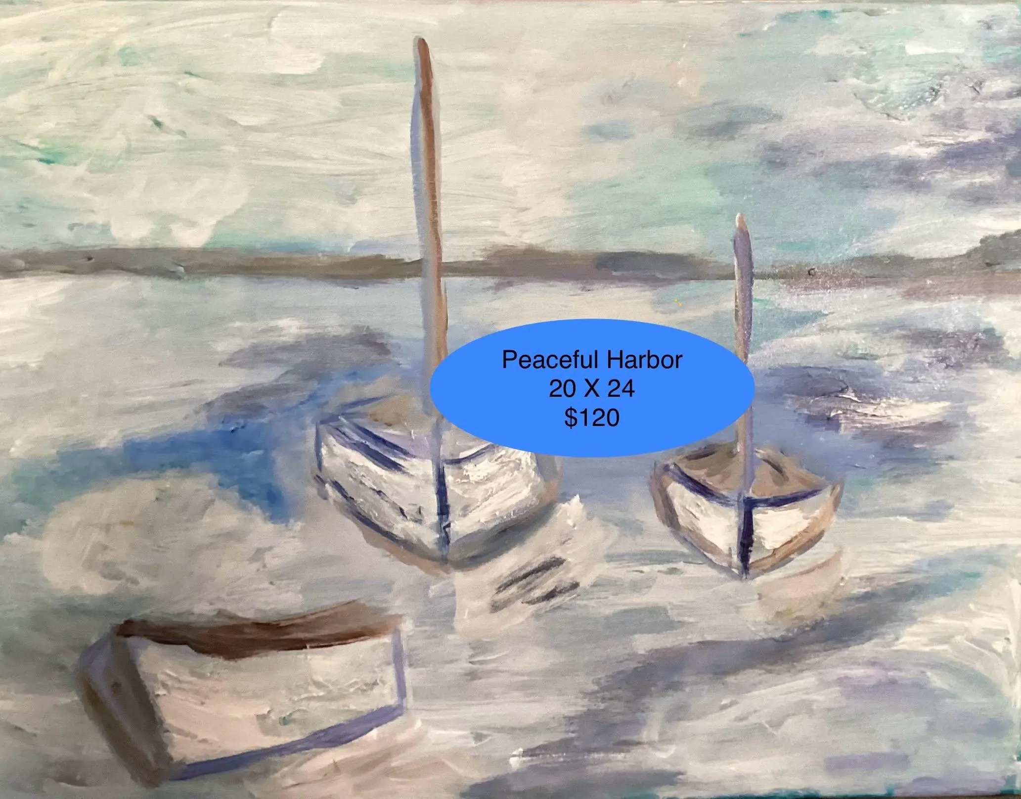 Peaceful Harbor 20 x 24 Acrylic Paintings on Stretched Canvas Unframed Original Artwork