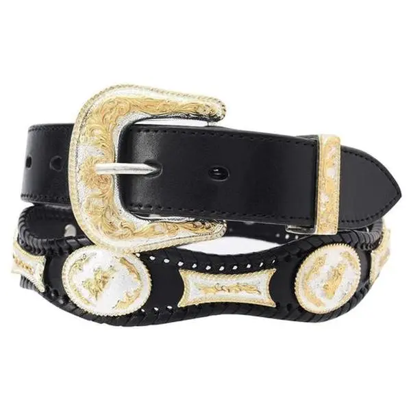 Cinto Vaquero Fino Color Negro con Hebilla de Metal Grabada – Estilo Charro Tradicional