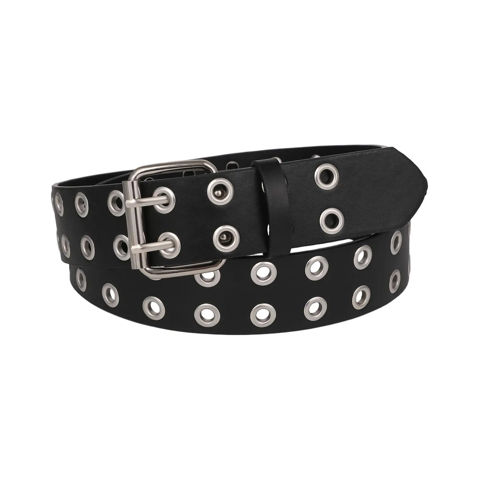 OIDEA Unisex Adjustable Faux Leather Belt - 114cm Punk Belt with Double Prong Buckle, Gothic Metal Hardware Grommet, Hole Design for Jeans, Streetwear, Metal Hardware Belt summerwins