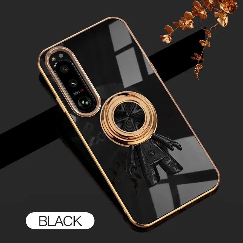 For Sony Xperia 10IV 6D Astronaut Electroplated Ring Stand Phone Case HNTKR-0208