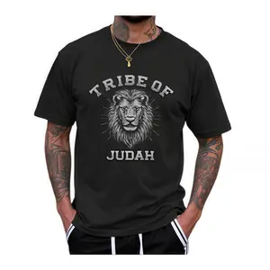 Men's "Tribe of Judah" Lion of Judah T-Shirt - 100% Heavyweight Cotton (S-5XL), Black with White Graphic, Ideal for Christian & Hebrew Israelite Faith