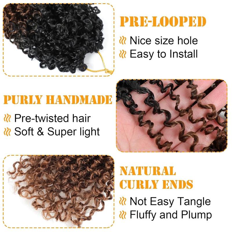 Alrence 8 Inch Yanky Twist Crochet Hair for Black Women 3 Packs Pre-looped Yankee Twist Hair Brown Spring Mini Passion Twist with Curly Ends Synthetic Crochet Braids (8 Inch, OT30#)