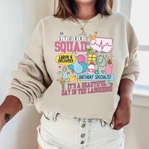 Stork Squad Labor and Delivery Nurse T-Shirt / Sweatshirt , Labor and Delivery shirt, Labor and Delivery Nurse Gift Mother Baby Nurse Ob Nurse L&D Crewneck Bottom Cotton Fabric