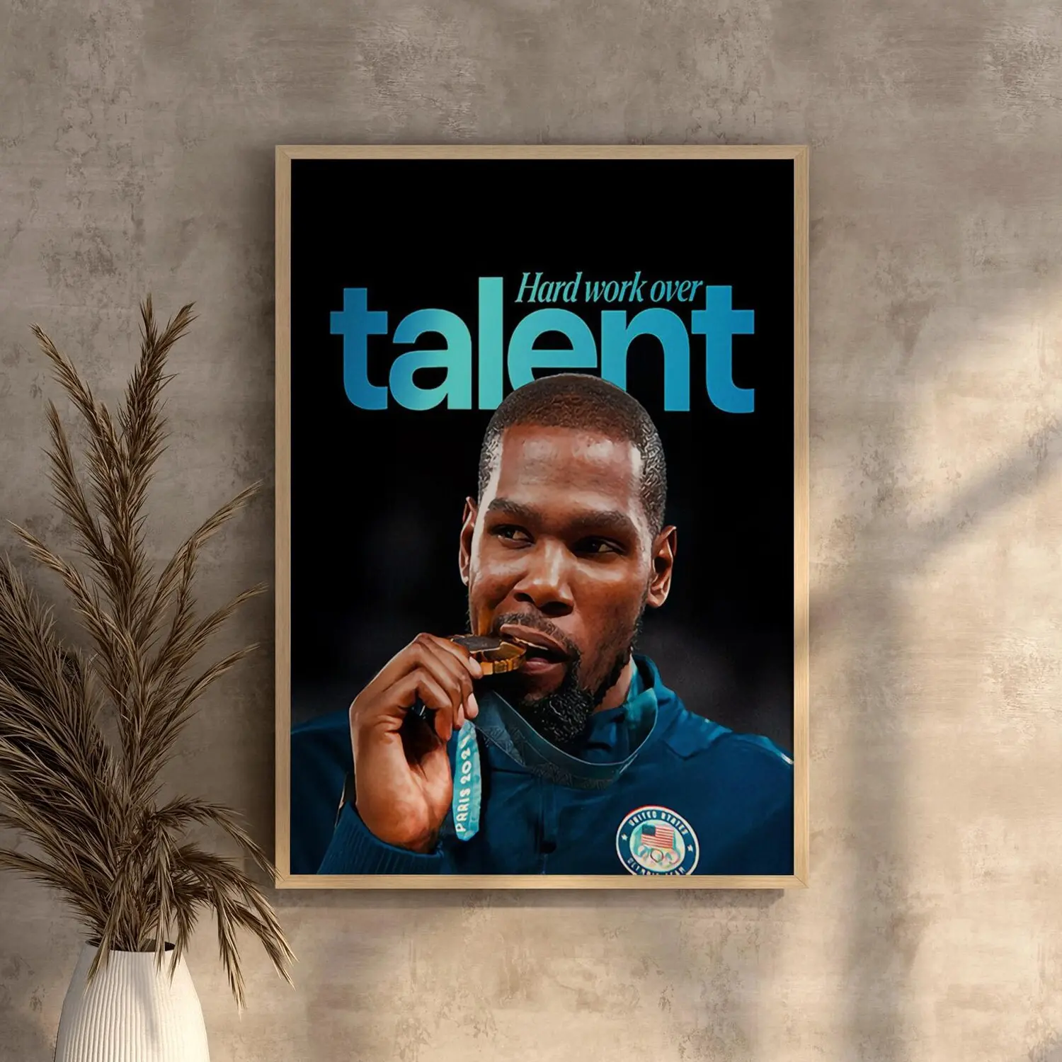 Kevin Durant Fine Art Poster – Motivational Basketball Quote Print, Hard Work Wall Art, Sports Gym Decor Vintage Canvas