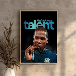 Kevin Durant Fine Art Poster – Motivational Basketball Quote Print, Hard Work Wall Art, Sports Gym Decor Vintage Canvas
