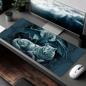 High Quality Fantasy Dragon And Wolf Extra Large Extended Gaming Mouse Pad, Polyester Non-Slip, Office Home Computer Laptop Holiday Gift