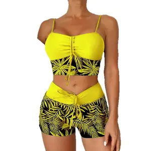 [Free gift Custom Engraving Adjustable Bracelet Strap]2026 Women's Foreign Trade Swimsuit Two-Piece High-Waisted Tie-Up Printed Solid Color Patchwork Plus Size Swimwear | Beach & Vacation Swimwear