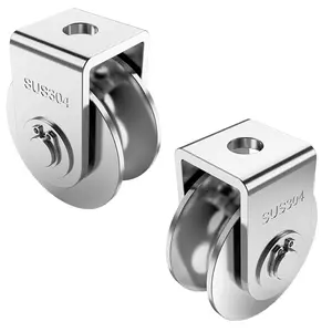 2 Pack 2 Inch Pulley Block U Grooved Wheel Pulley, 304 Stainless Steel Pulley Roller, Heavy Duty Caster Wheels Sliding Gate Rollers for Material Handling and Moving Lifting Loading 880lb/400 Kg