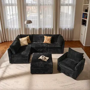 Weaxty Modular Sectional Cloud Sofa,6 Pieces Sectional Couches with Swivel Chair&Ottoman for Living Room,L/U Shaped Cloud Couch with Ottoman Chaise Set, Free Combination Luxury