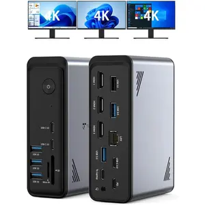 18 in 1 Laptop Docking Station 3 Monitors, Triple 4K Display with 3 HDMI, 9 USB Ports, Gigabit Ethernet, PD3.0, for Windows////Thinkpad Laptops (No Power Adapter)