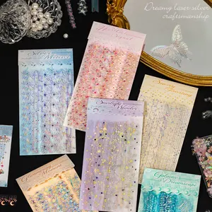 3 Pack Starlight Diary Pet Laser Silver Long Strip Sticker Pack, Creative DIY Scrapbook Material, Phone Case Decoration, Calendar Journal Frame