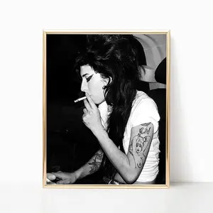 Amy Winehouse Smoking Cigarette Famous Singer Music Artist Poster Black and White Retro Vintage