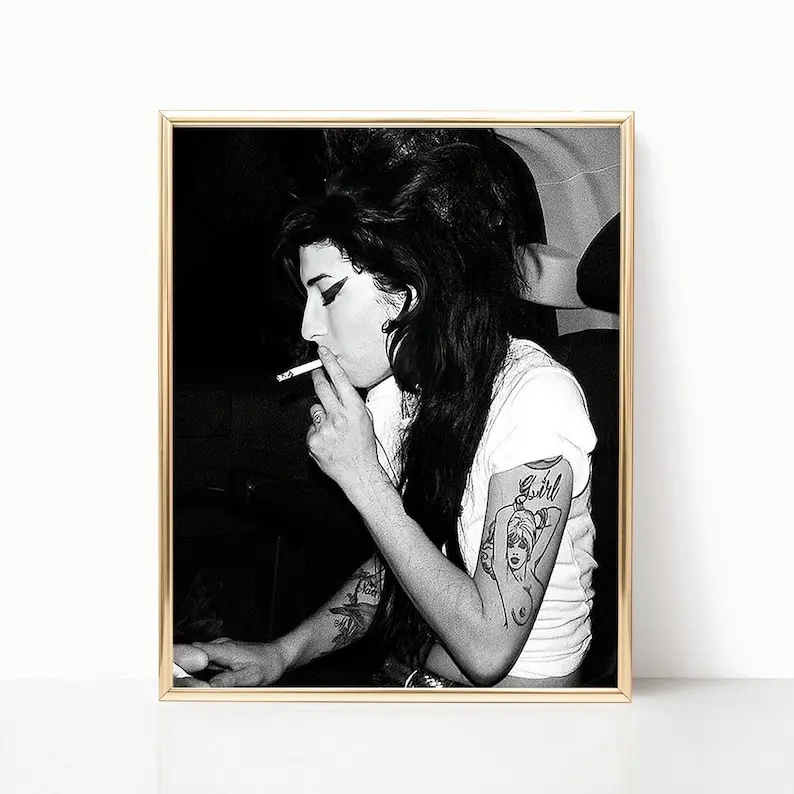 Amy Winehouse Smoking Cigarette Famous Singer Music Artist Poster Black and  White Retro Vintage