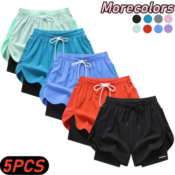 5-Pack Summer New Quick-Dry Faux Two-Piece Sports Shorts — Unisex, Skin-Friendly, Comfortable & Breathable, Solid Color, for Fitness, Casual Wear, Outdoor Running 5-Pack Summer New Quick-Dry Faux Two-Piece Sports Shorts — Unisex, Skin-Friendly, Comfortable & Breathable, Solid Color, for Fitness, Casual Wear, Outdoor Running