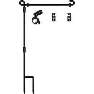 HOOSUN Garden Flag Stand,Premium Garden Flag Holder Pole Metal Powder-Coated Weather-Proof Paint with Graden Flag Clip and Spring Stoppers without Flag Garden Decorations HXF