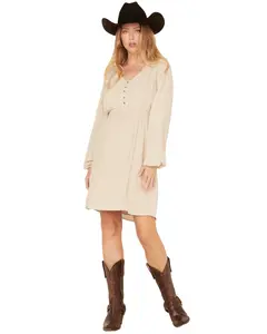 Shyanne Women's Women'S Lace Long Sleeve Button-Down Mini Dress - Swho24d32-Nat