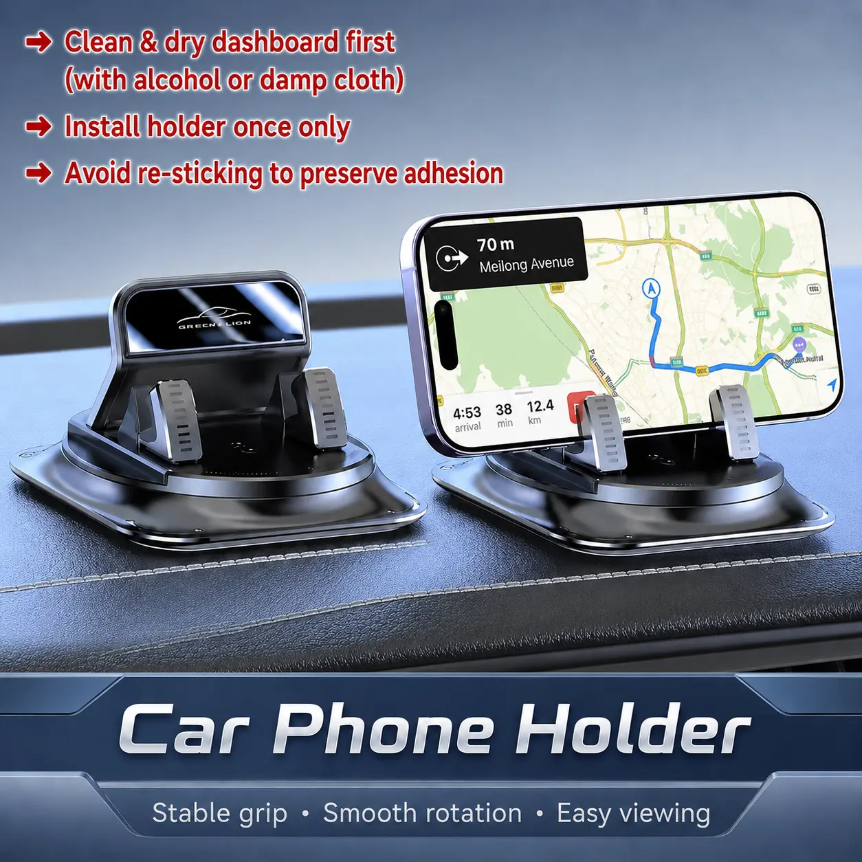Portable Universal Car Phone Holder, 360° Free Rotation Dashboard Mount for Vehicle Navigation & Hands-Free Call