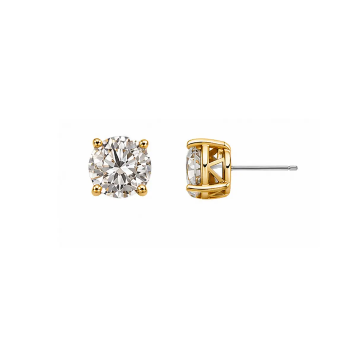 Impression Earrings for Women, Stud Princess Cut CZ Stones, Golden Plated Finish