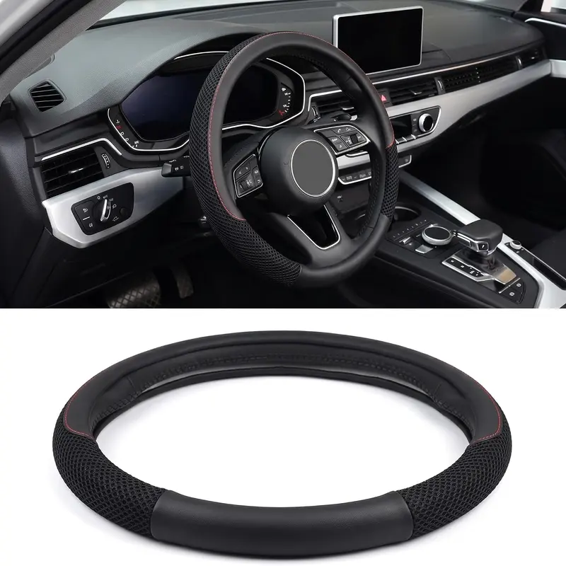 Leather Steering Wheel Cover for Chevy Silverado 1500 2500 3500 14.5-15 inches Car Steering Wheel Cover with Non-Slip Breathable (Black) #Uptoolgrade