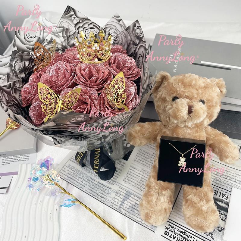 Glitter Rose Bouquet, 1 Count Eternal Artificial Rose Bouquet with No Assembly Required, Romantic Valentine's Day, Wedding, Anniversary and Engagement Gift, Glitter Rose Birthday and Christmas Gift, Decorative Bouquet #TOP PICKS