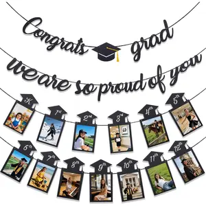 2026 Graduation Banners Party Decorations, Glitter Congrats Grad, We are So Proud of You Banner and K-12th Grade Graduation Photo Banner