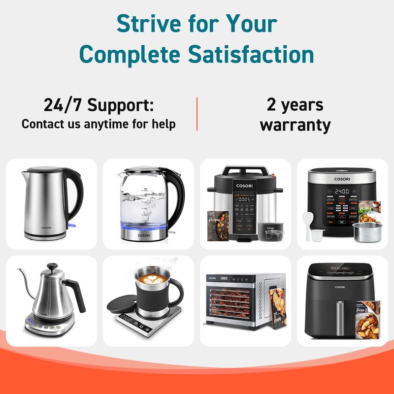 COSORI 6-Qt Electric Pressure Cooker, 9-in-1 Multi-Cooker, Rice, Sous Vide, Sterilizer 1100W, Stainless Steel, Aluminium Inner Pot, with Recipes