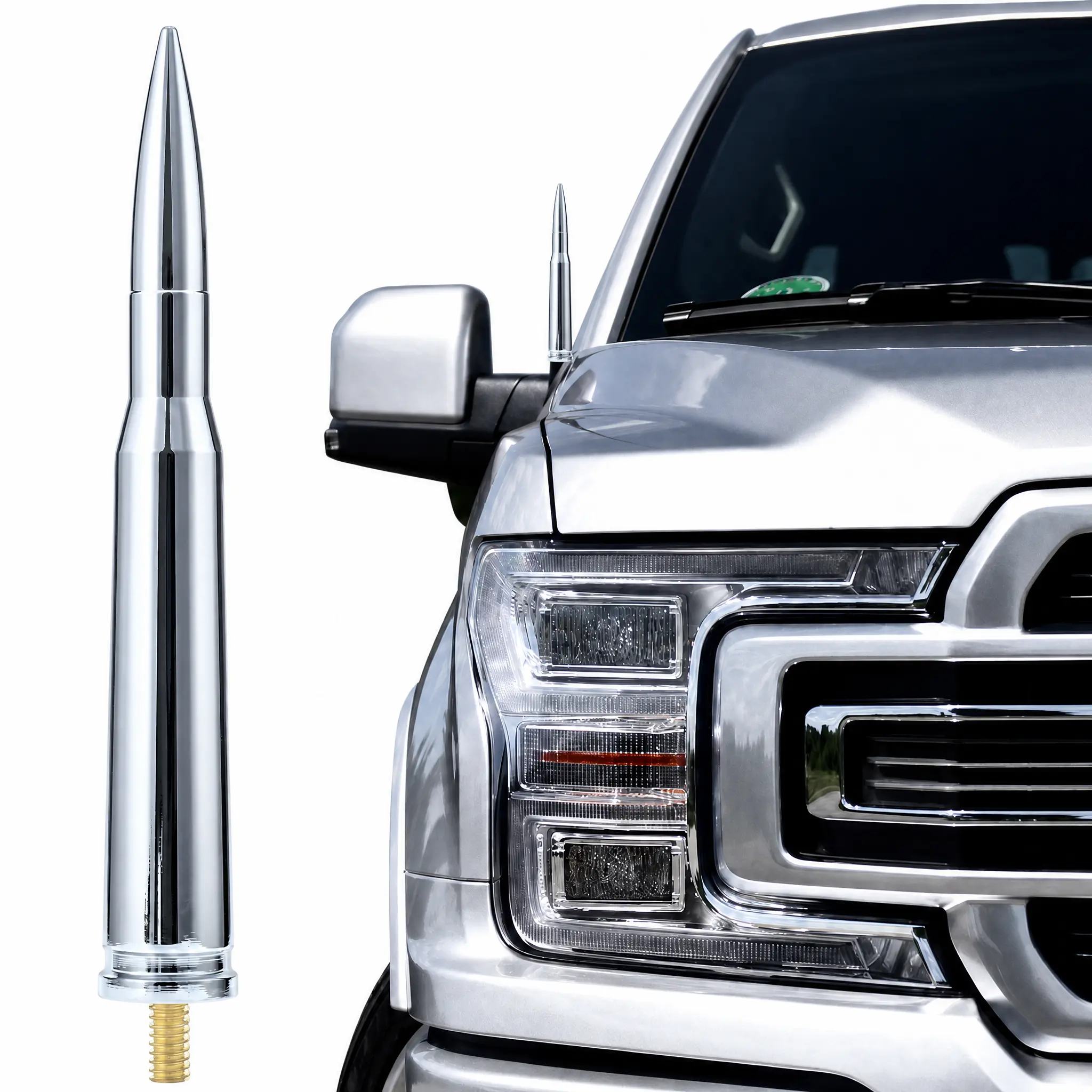 ALUMINUM Alloy Bullet-Style Car Antenna Decoration, Universal Short Antenna Accessory for Cars and Pickup Trucks, Compatible with Ford, Dodge, Chevrolet, GMC, Jeep, Toyota and More