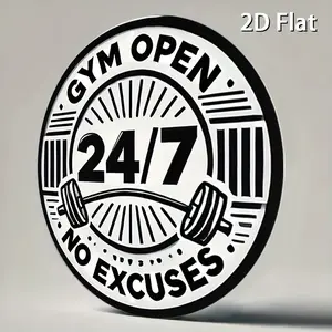 [2D Flat] 1pc Vintage Metal Sign - 24/7 Gym Open Weightlifting Theme Aluminum Round Poster, Bold Black & White Retro Design, Perfect for Fitness Spaces, Bar, Cafe, Beach House, Backyard Outdoor Wall Art |   Vintage Metal Sign |   Durable Outdoor Decor, Gy