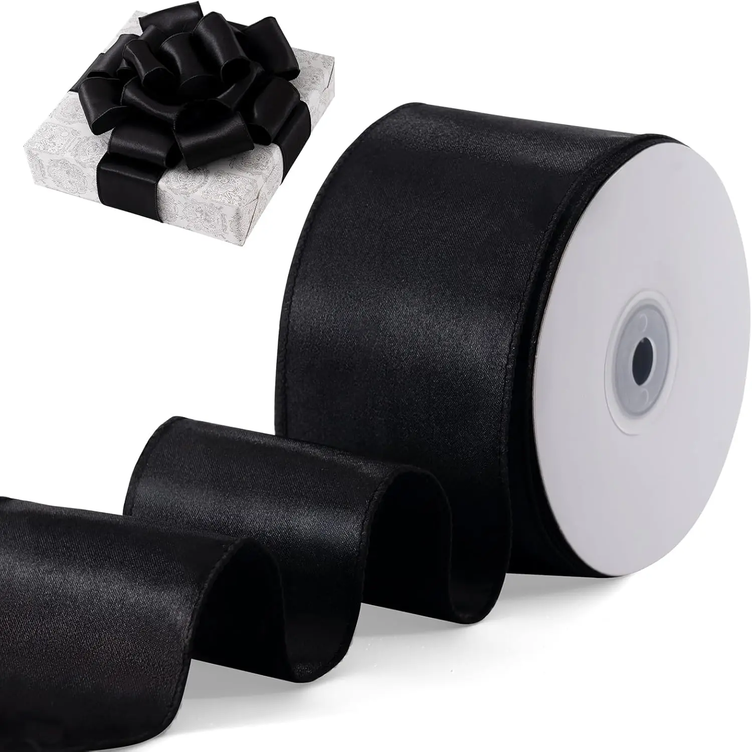Black Satin Wired Ribbon 2.5 Inch X 20 Yards Black Wired Ribbon for Gift Wrapping Christmas Tree Decoration Bows Making Wreath DIY Crafts  Decor and Home Decor