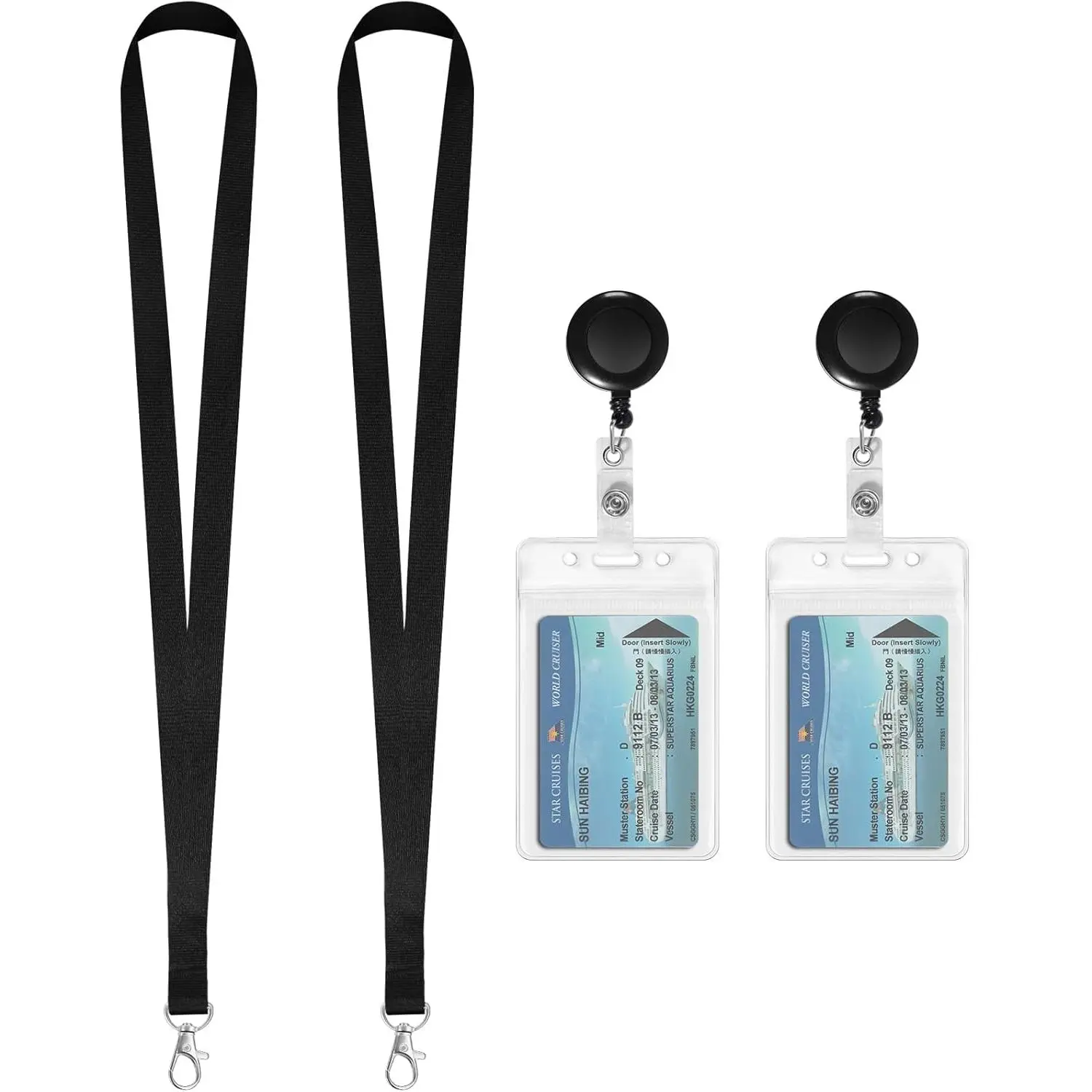2 Pack Cruise Lanyards with  ID with Retractable Reel for id Card Badges Holders (Black)