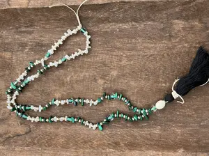 Malachite and Moonstone Mala/Meditation Necklace with a Black Tassel