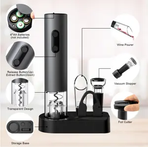 Wine Bottle Opener Set with Foil Cutter Vacuum Stopper & Wine Pourer Transparent Design 4 AA Batteries Not Included