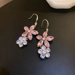 Cherry Blossom Earrings Cubic Zircon Crystal Flower Silver Post Stud Jewelry Set Gift for Woman Wife Girlfriend Mom